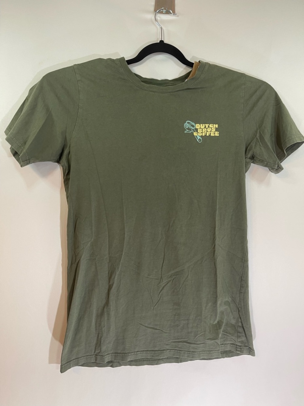 Dutch Bros Olive Green Crewneck Tee with White Chest Label